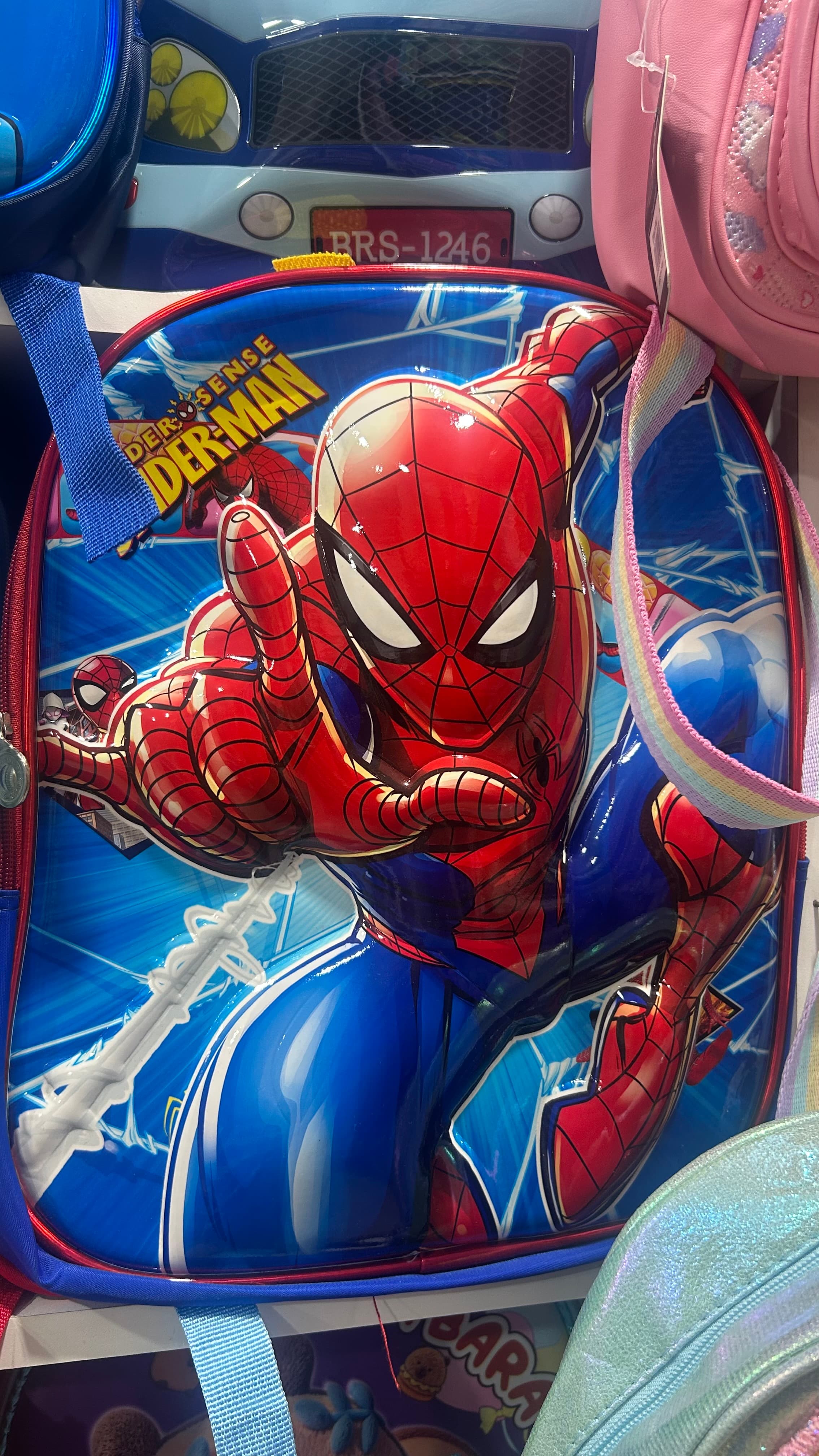 Kit Escolar Infantil Homem-Aranha Azul 3 Peças com Mochila, Lancheira e Bolsinha