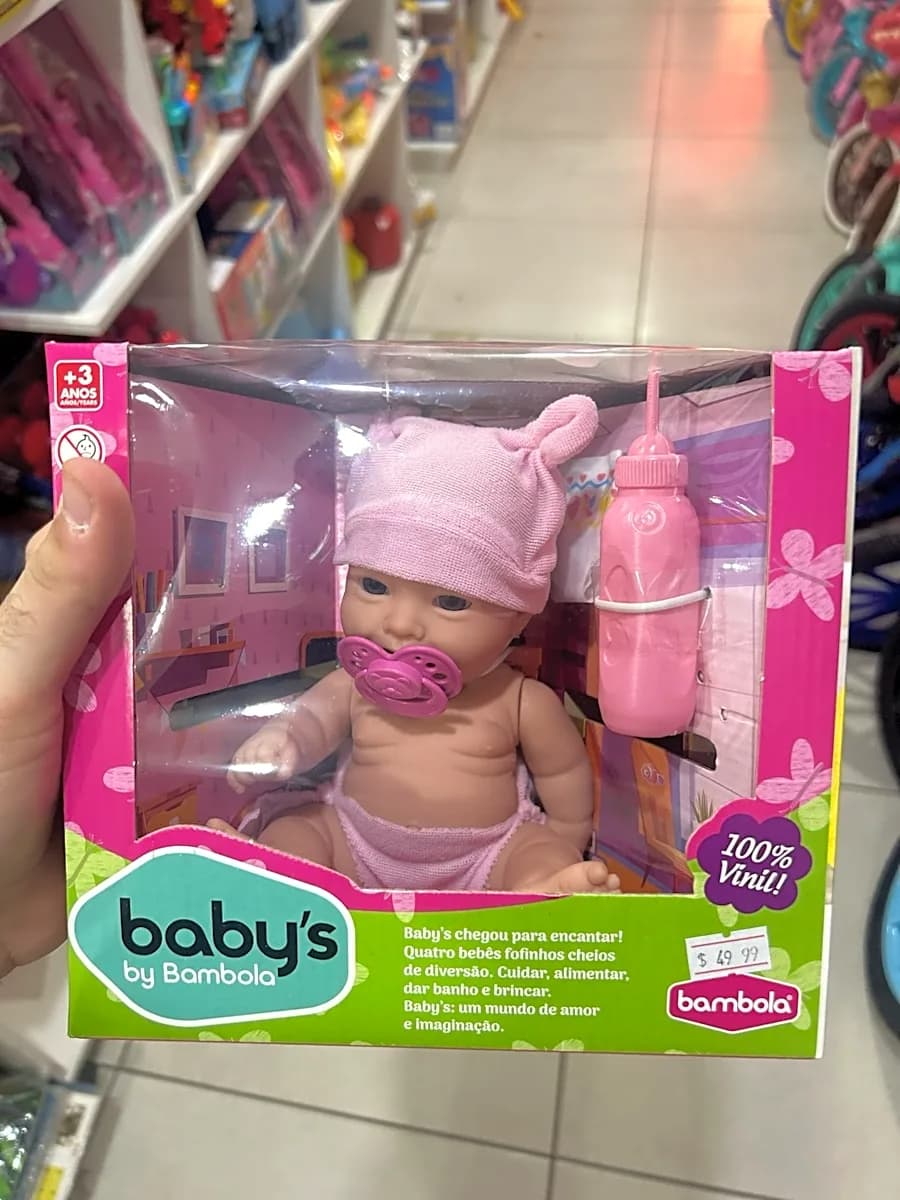 Boneca Baby's by Bambola com Chupeta e Mamadeira